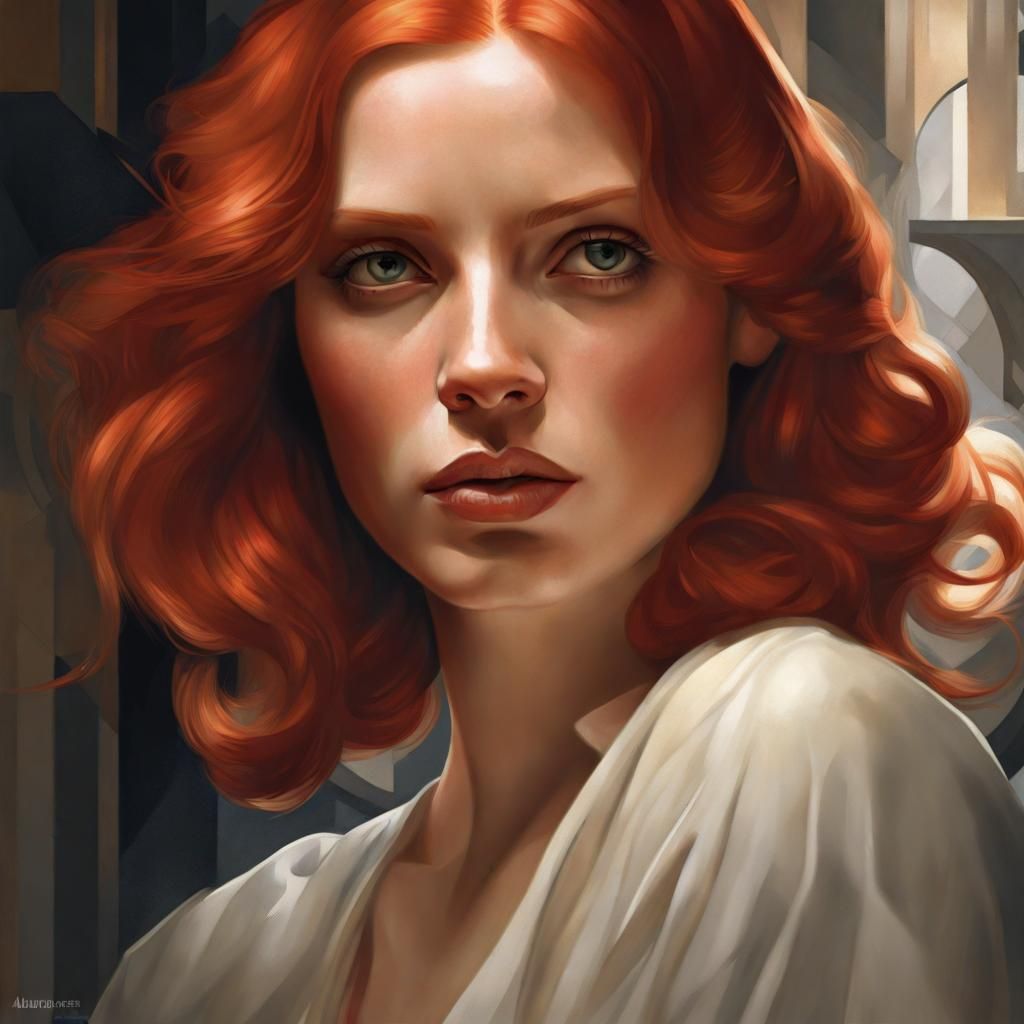 Red-Haired Woman in Art Deco Style