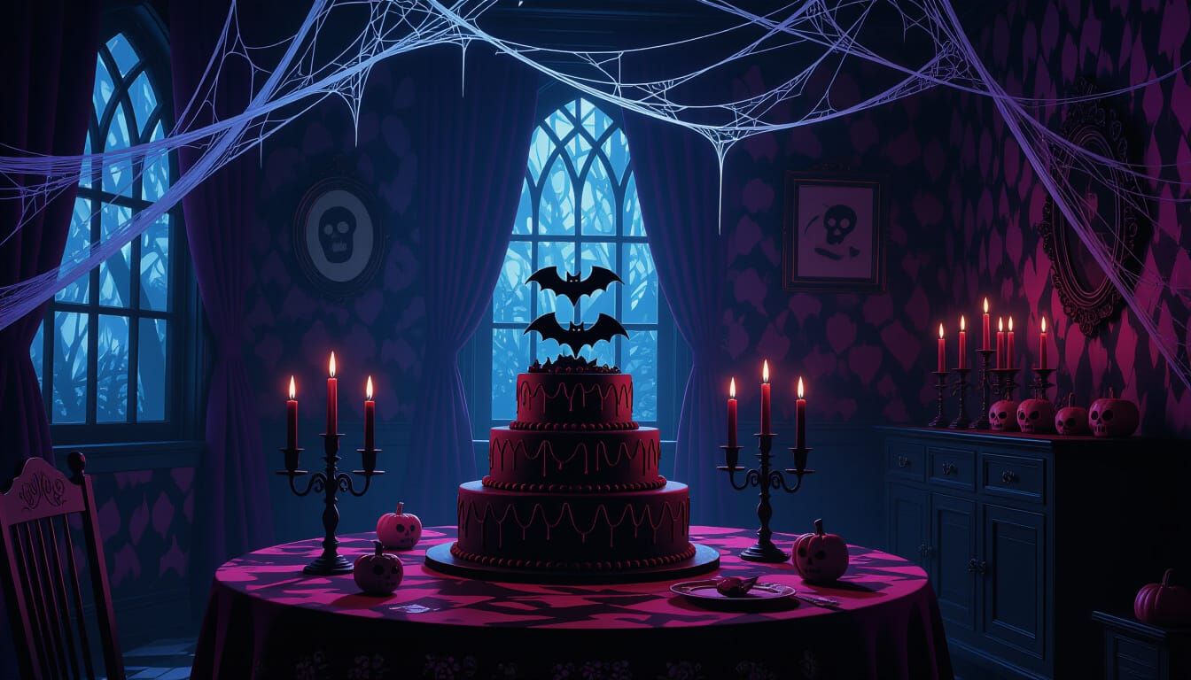 Spooky Birthday Party Scene in Gothic Style