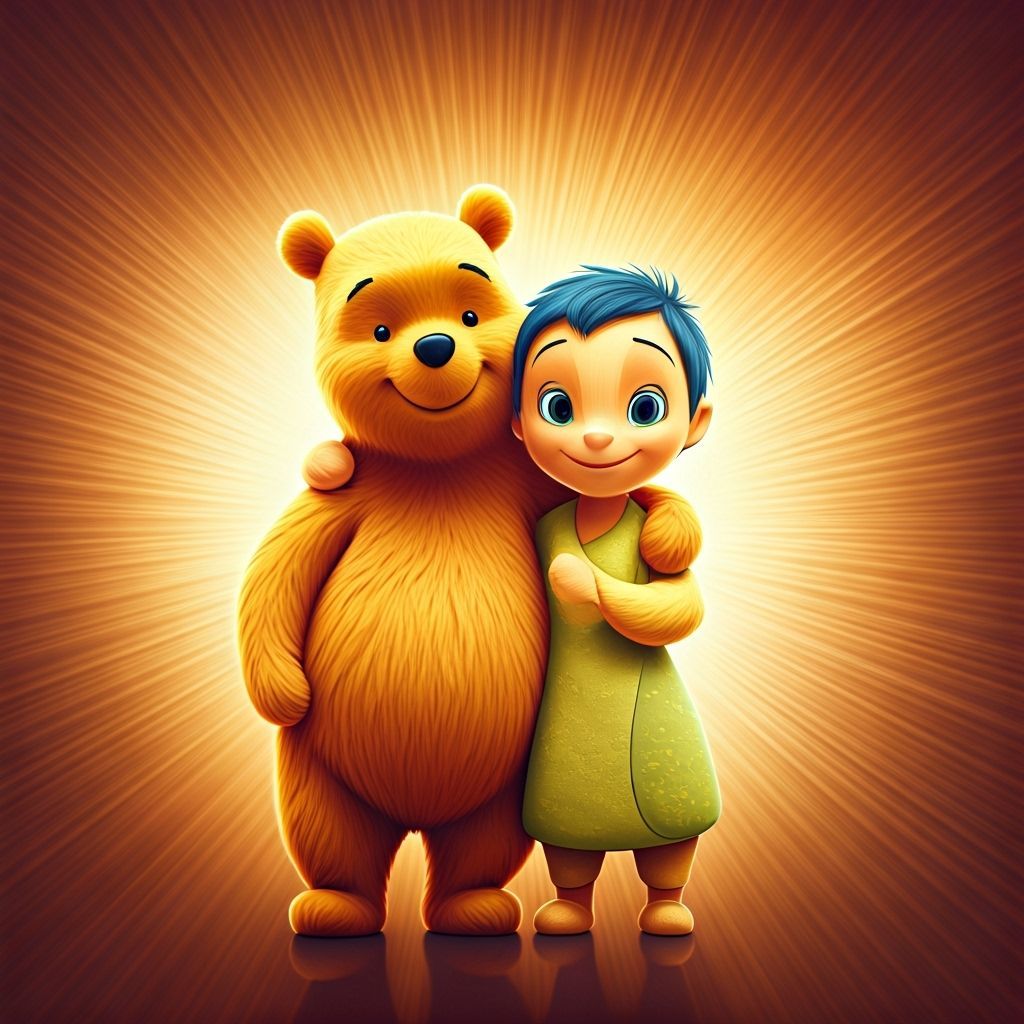 Pooh Bear and Joy in 3D Digital Art Style