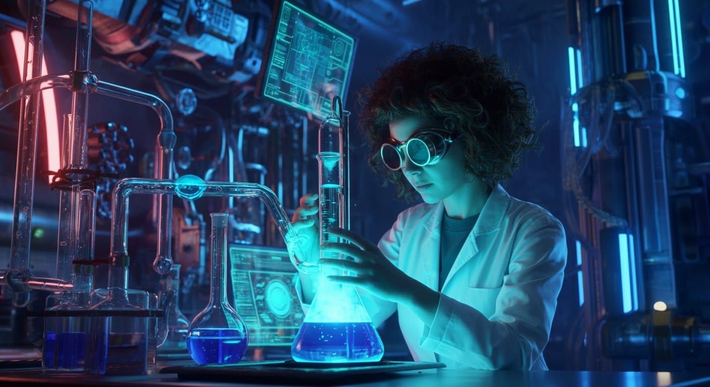 Female Scientist in Futuristic Lab, Sci-Fi Art