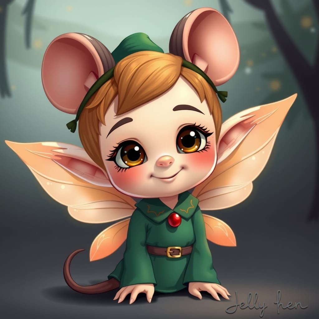 Adorable Cartoon Elf with Mouse Ears and Wings