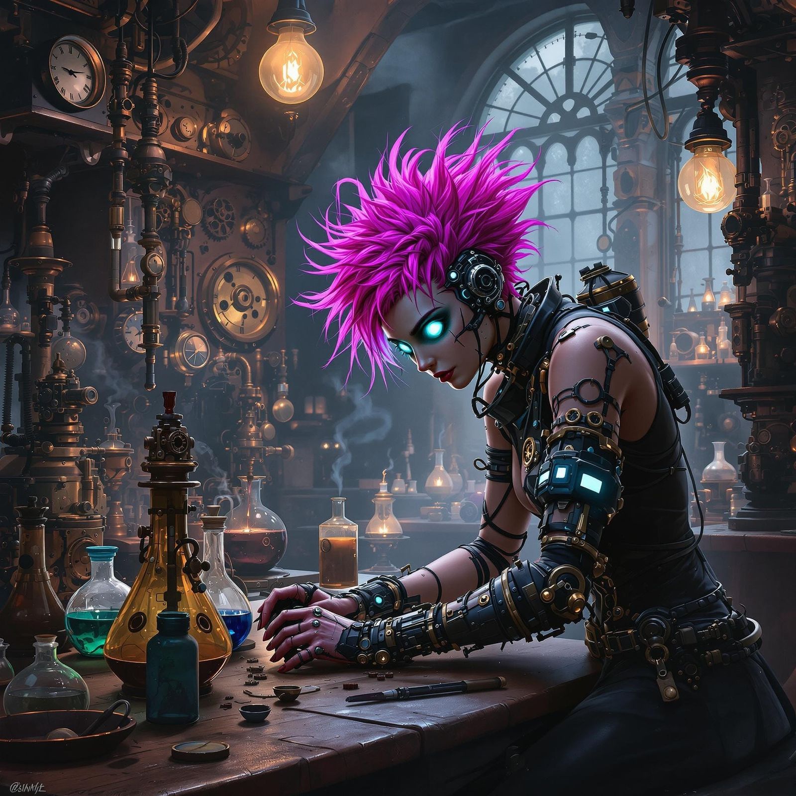 Dieselpunk Alchemist in a Hidden Laboratory
