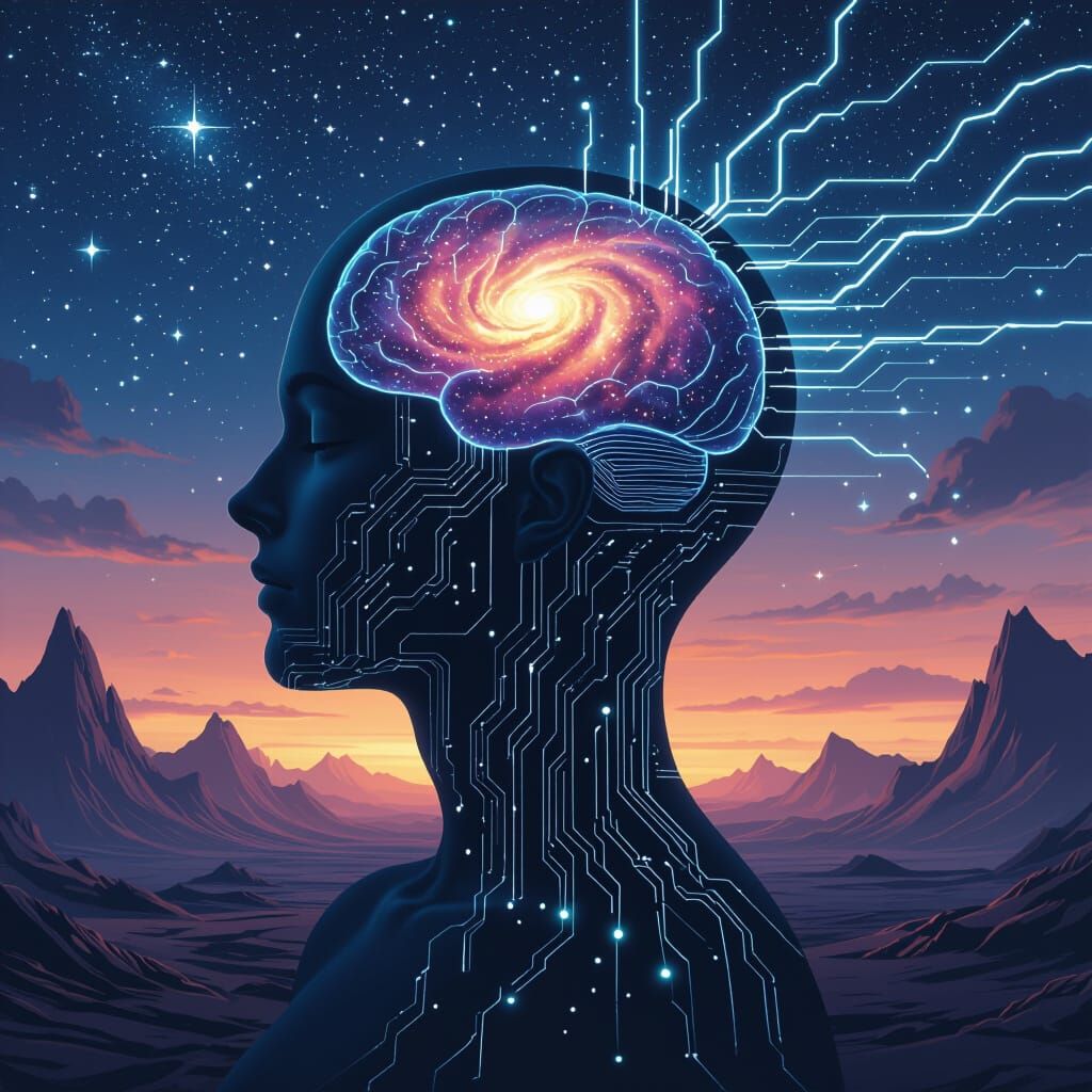 Galactic Brain: A Futuristic Surreal Portrait
