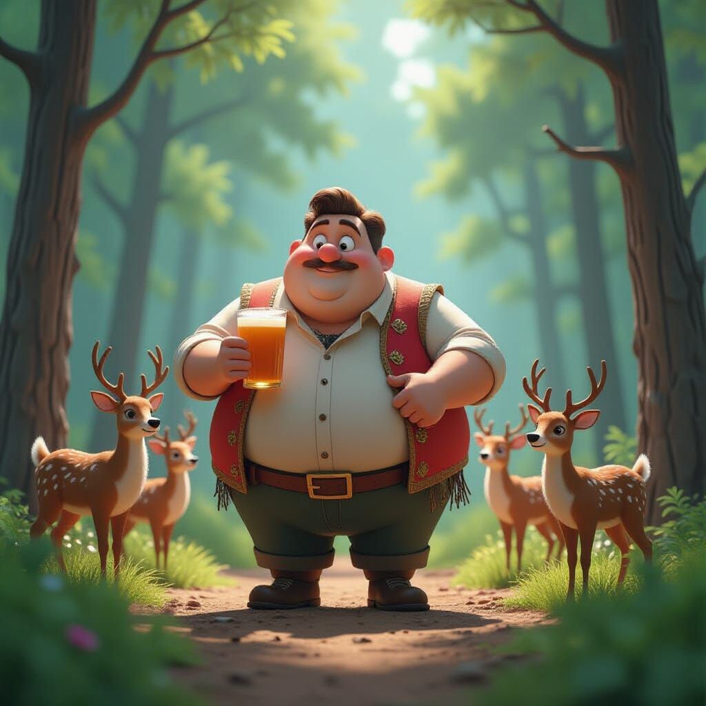 Lost Bartender in Forest: 3D Digital Art
