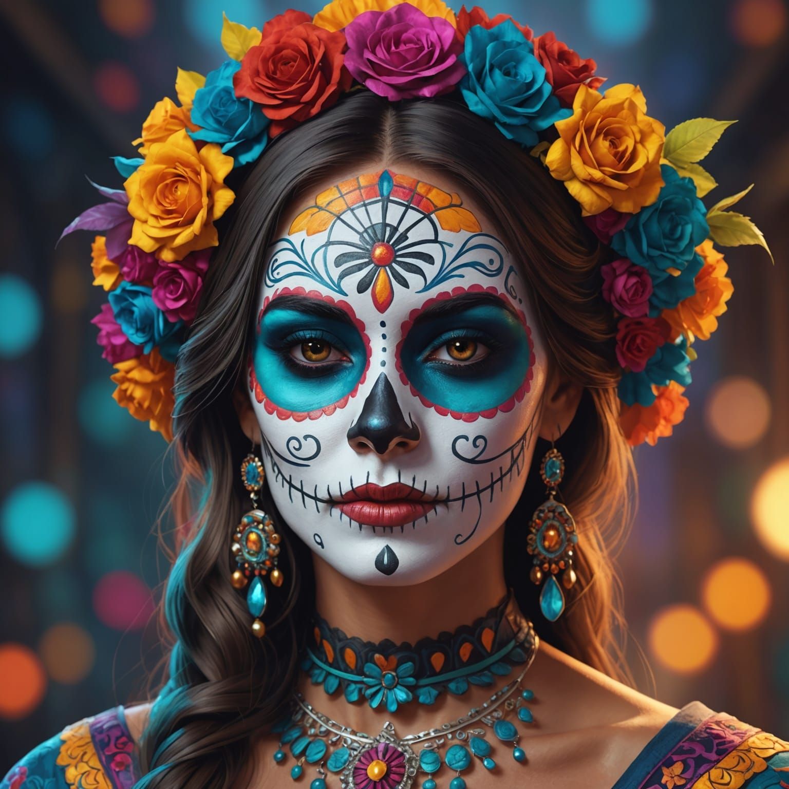 Woman with Día de los Muertos Face Paint