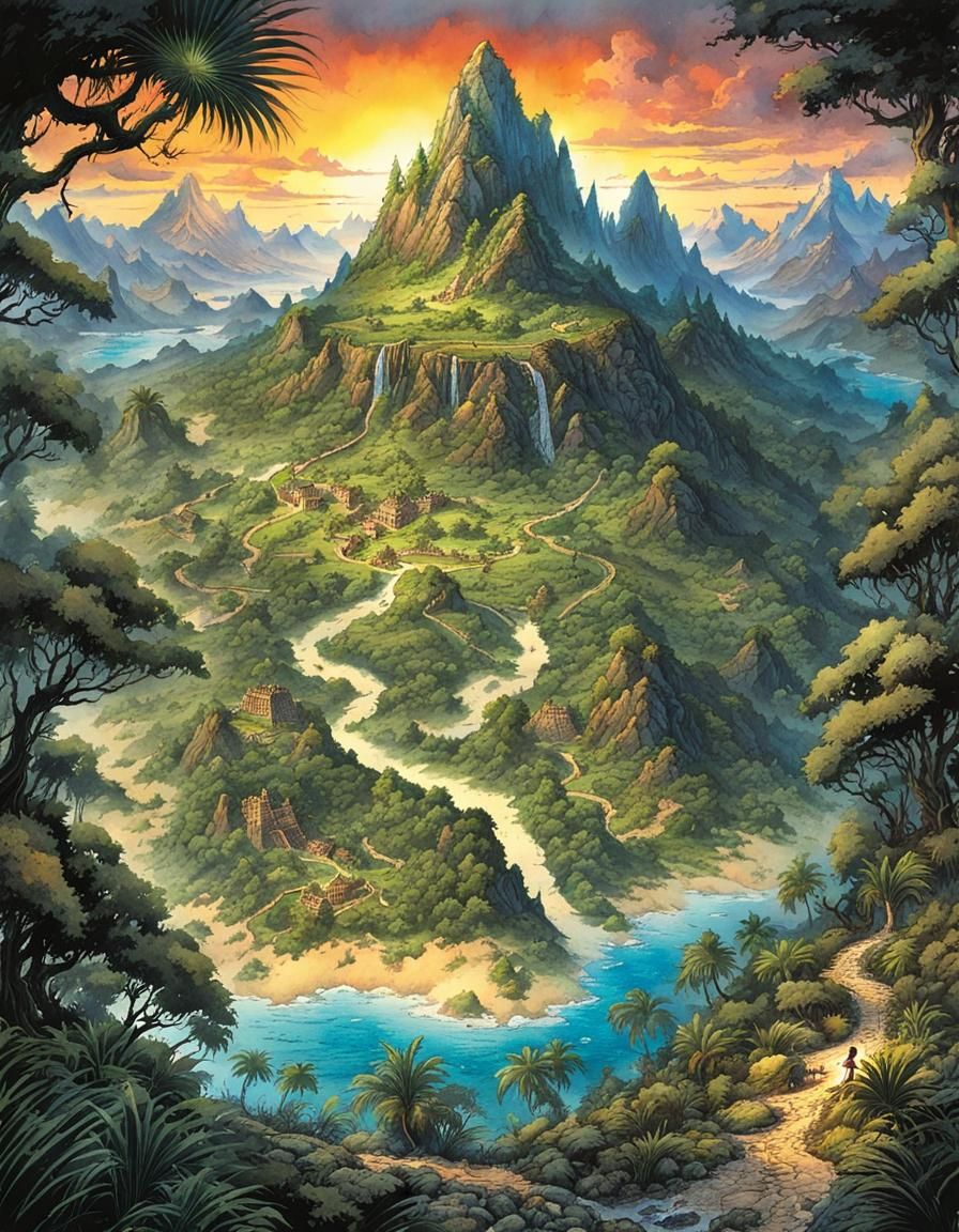 Ancient Treasure Map of a Dangerous Island