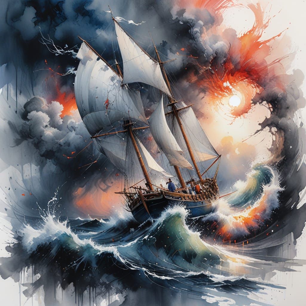 Sailboat in Stormy North Atlantic: Hyperrealistic 3D Renderi...