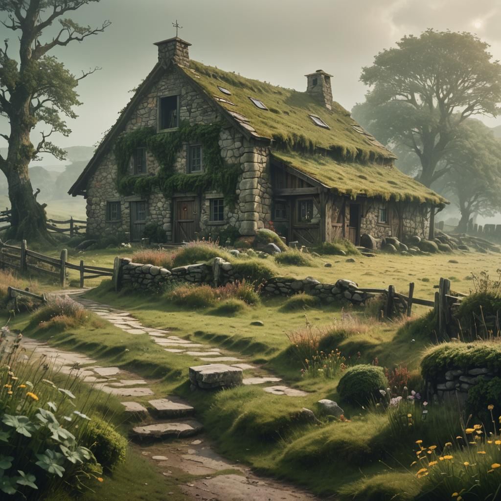 Misty Moorland Farmhouse: A Medieval Fantasy Matte Painting