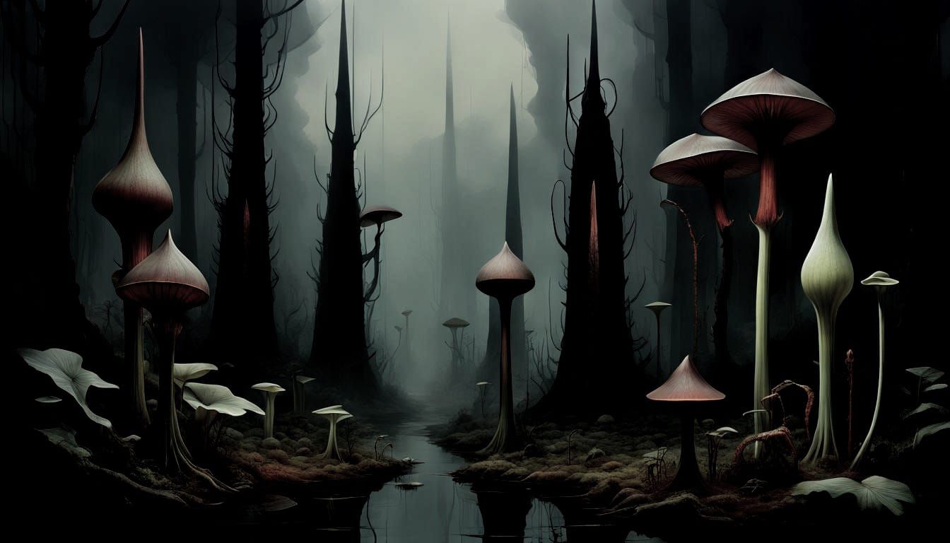 Carnivorous Fungi Forest with Obsidian Obelisks