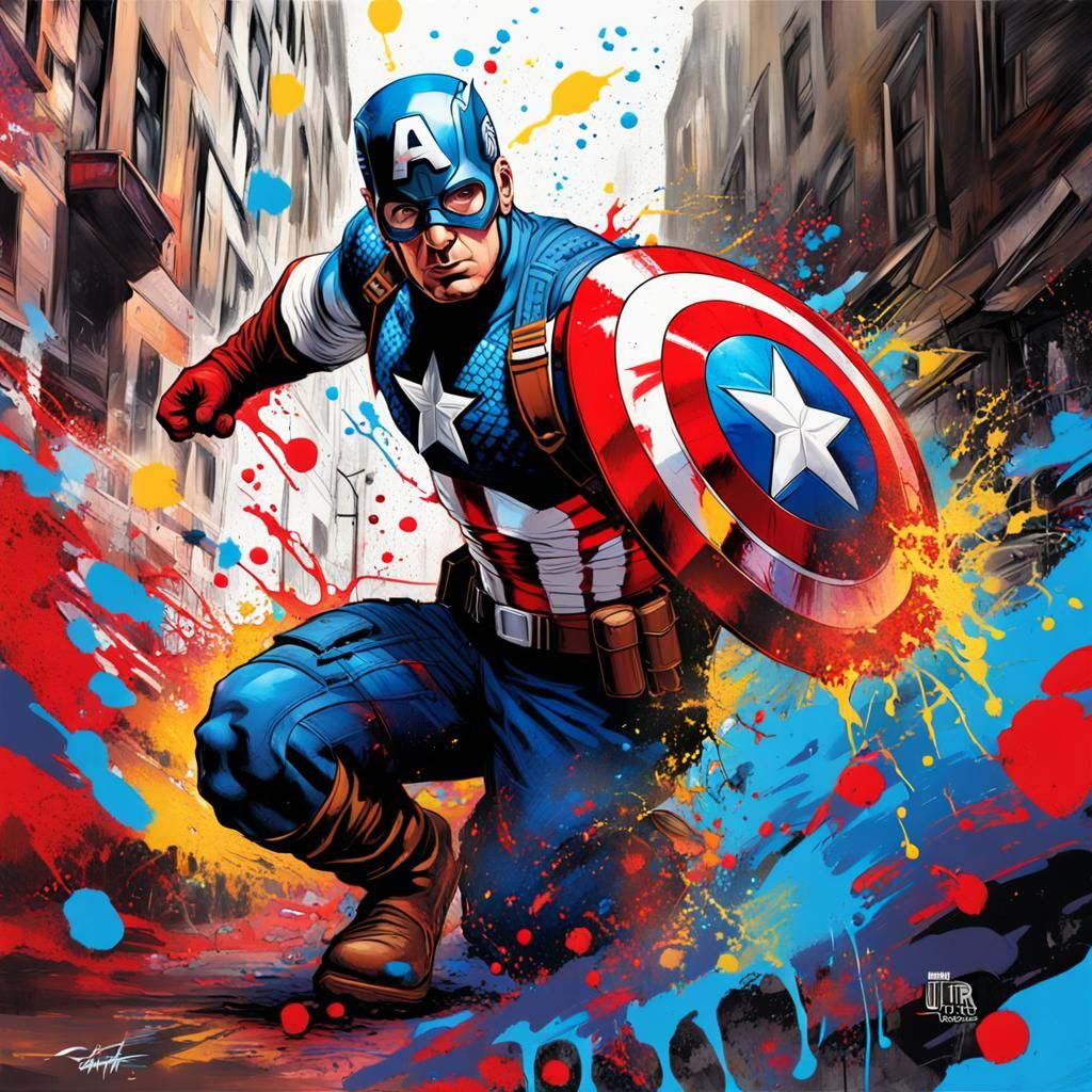 Captain America in Graffiti Art Battle Scene