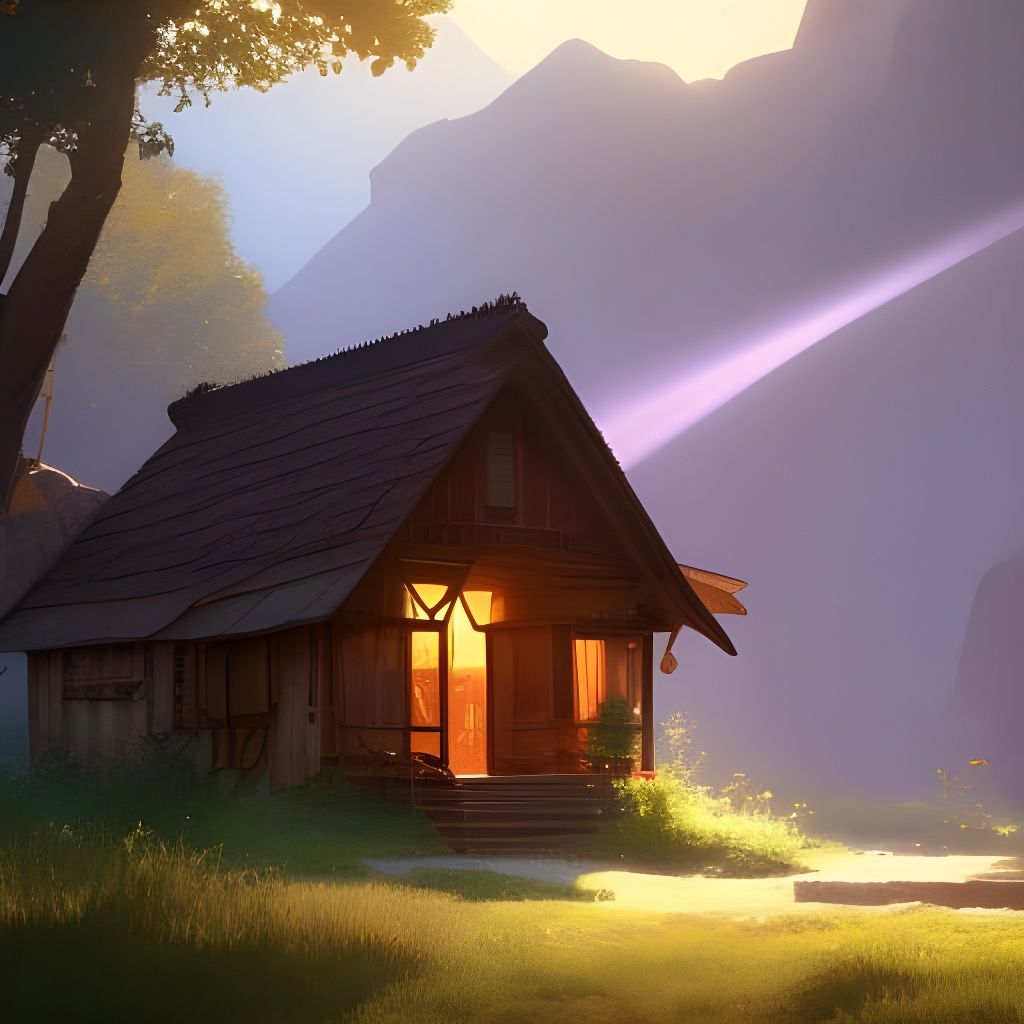 Sunlit Wooden House in Valley: Concept Art