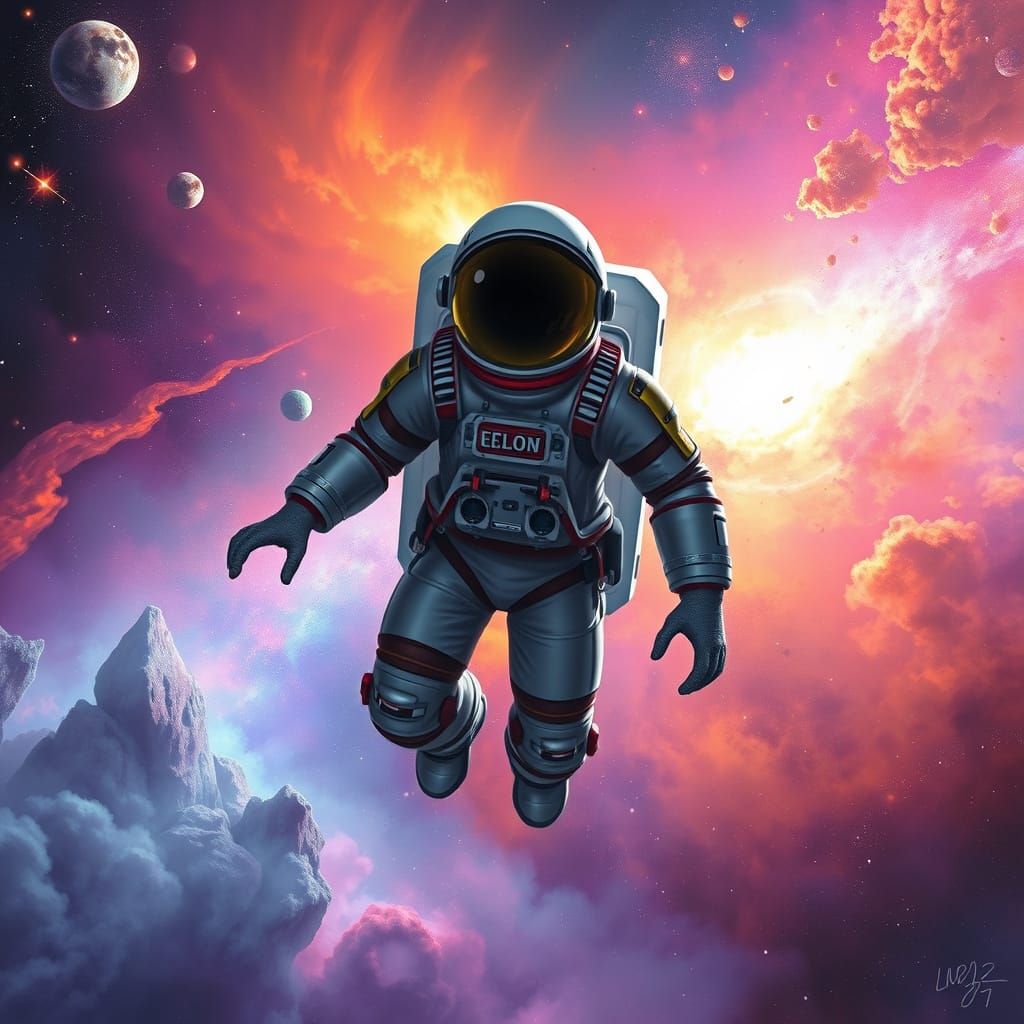 Astronaut Drifting Through Nebula in Sci-Fi Style