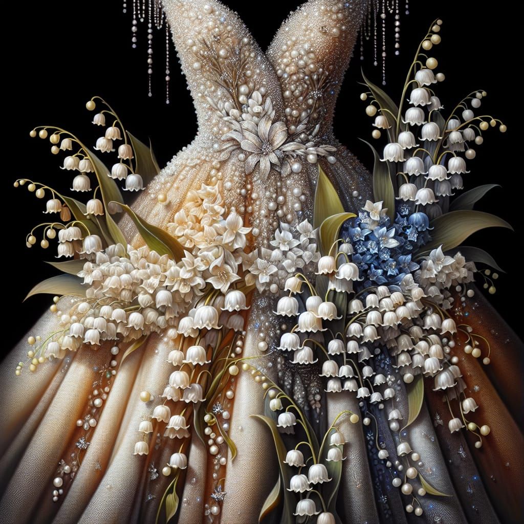 Pearl and Diamond Lily Wedding Dress in Matte Painting