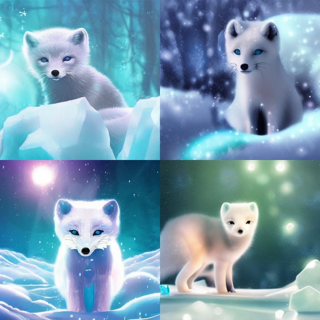 Cute Baby Arctic Fox Surrounded by Glowing Snow