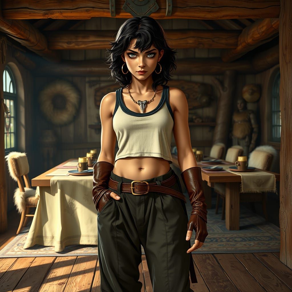 Strong Female Warrior in Norse-Themed Setting