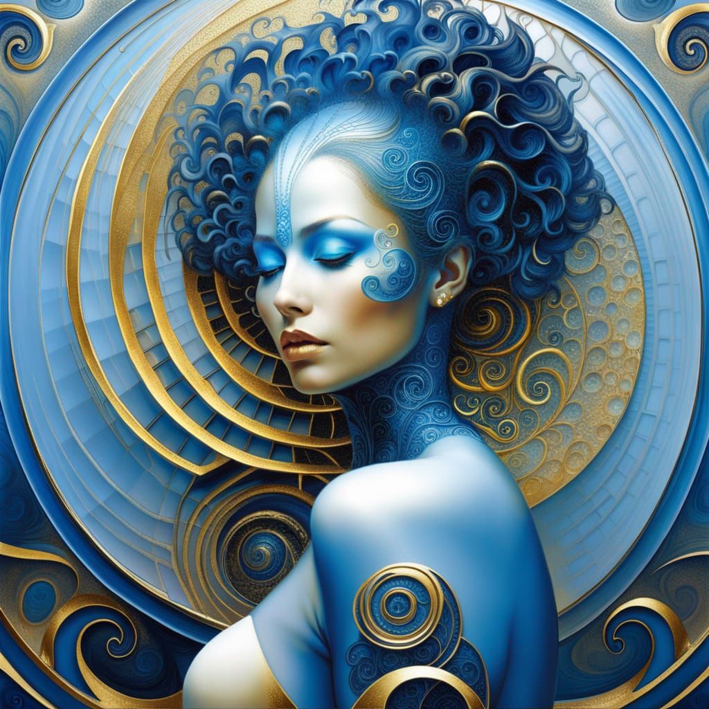 Surreal Voluptuous Woman with Gold Spirals