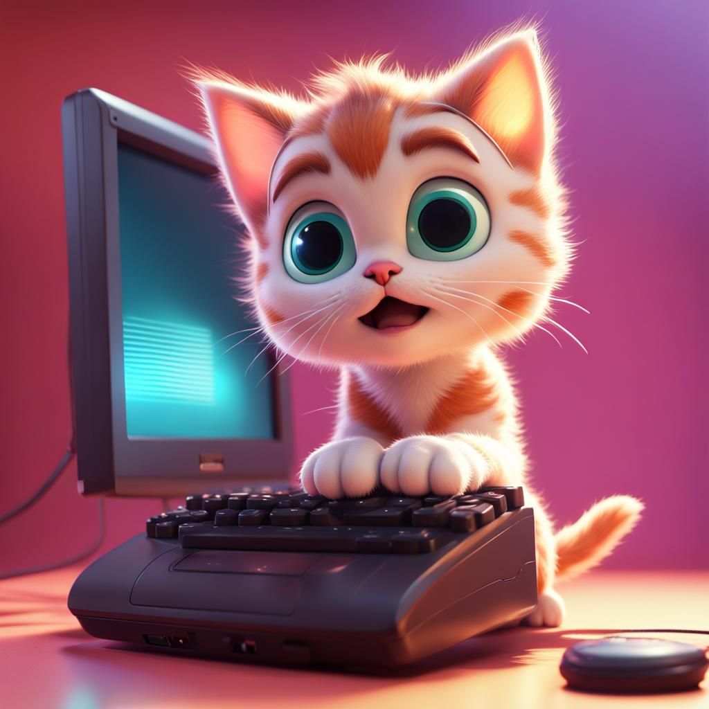 Kitten Gamer in Pixar-Style 3D Rendering