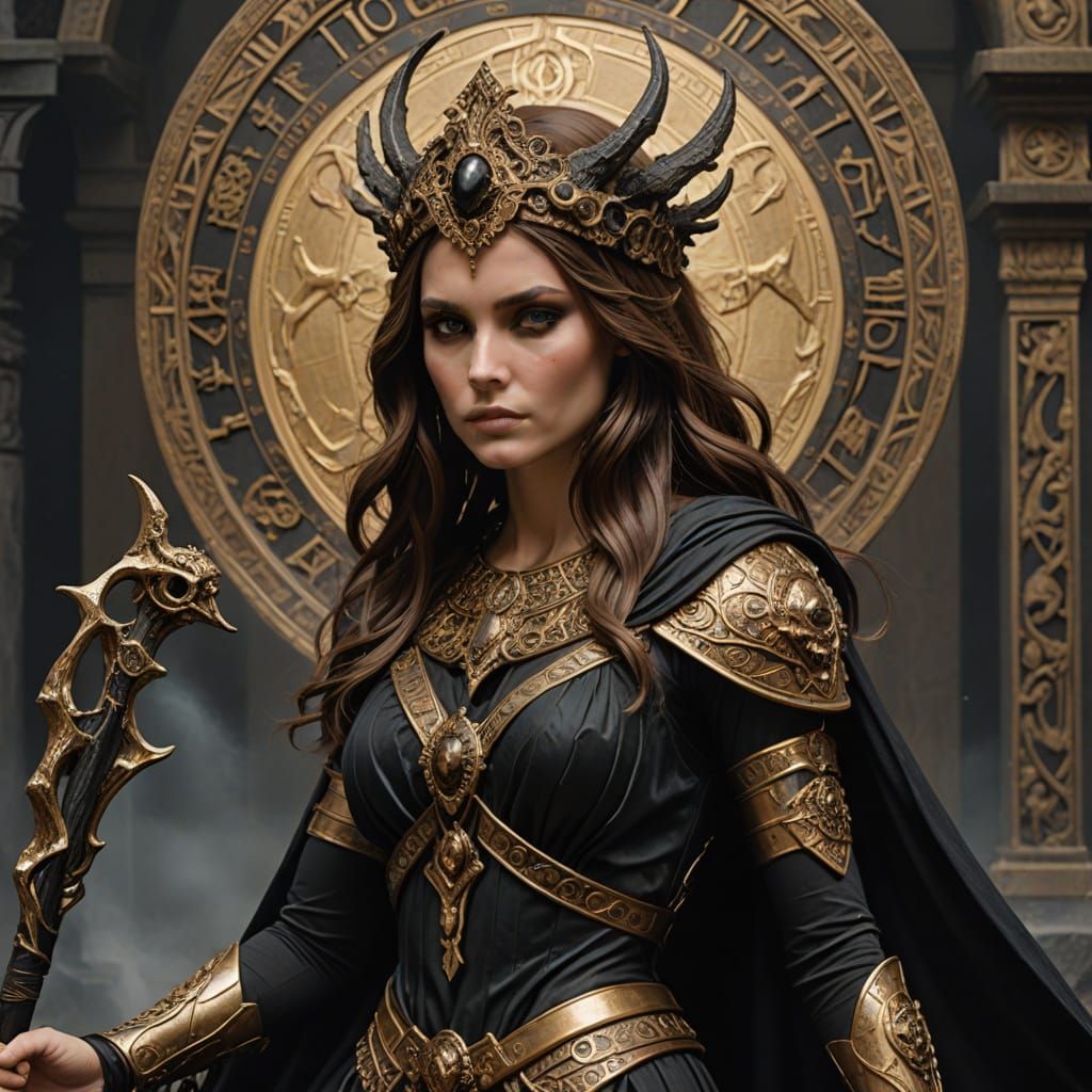 Rebecca as Goddess of Death in Bronze and Black