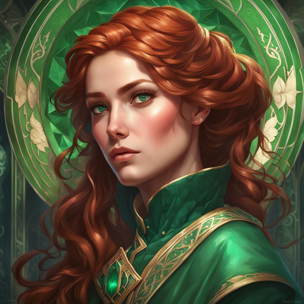 Auburn Haired Princess Portrait in Art Nouveau Style