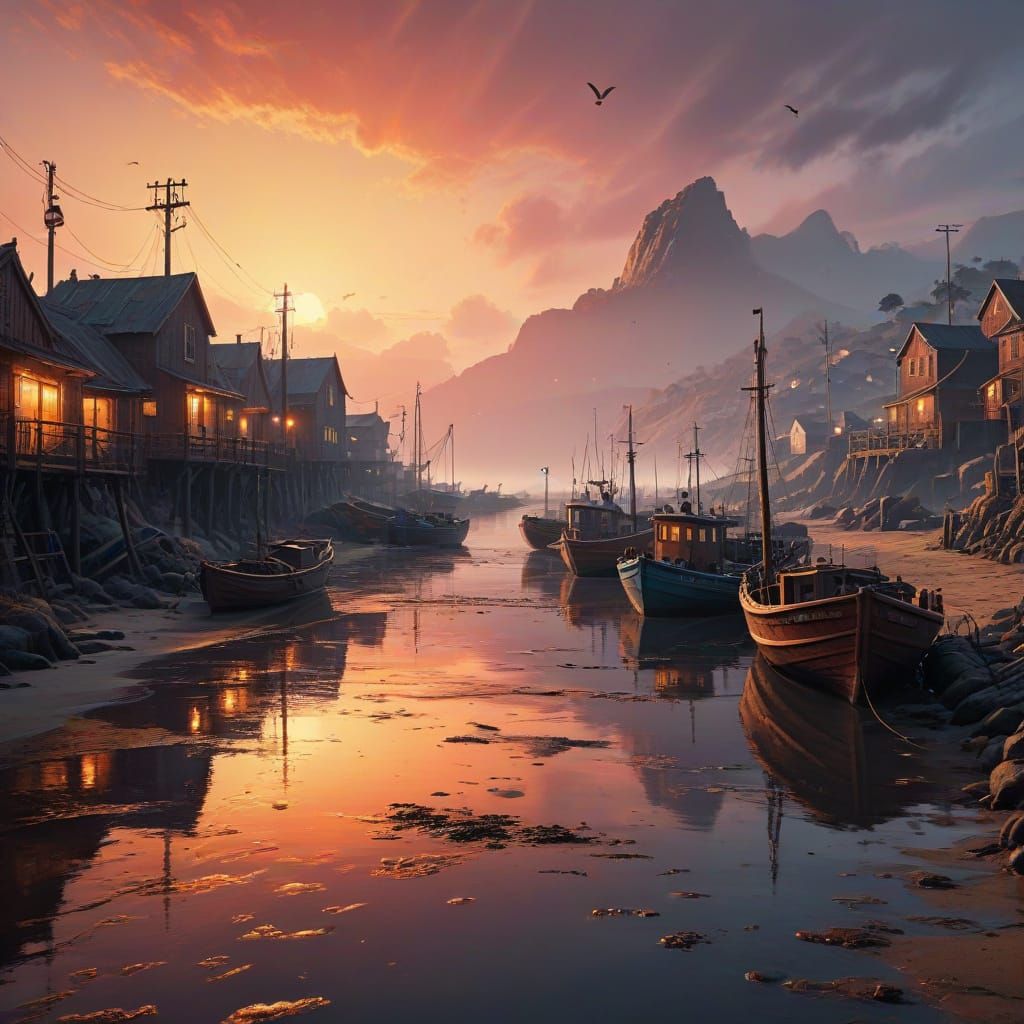 Surreal Seaside Sunrise in Dreamlike Detail