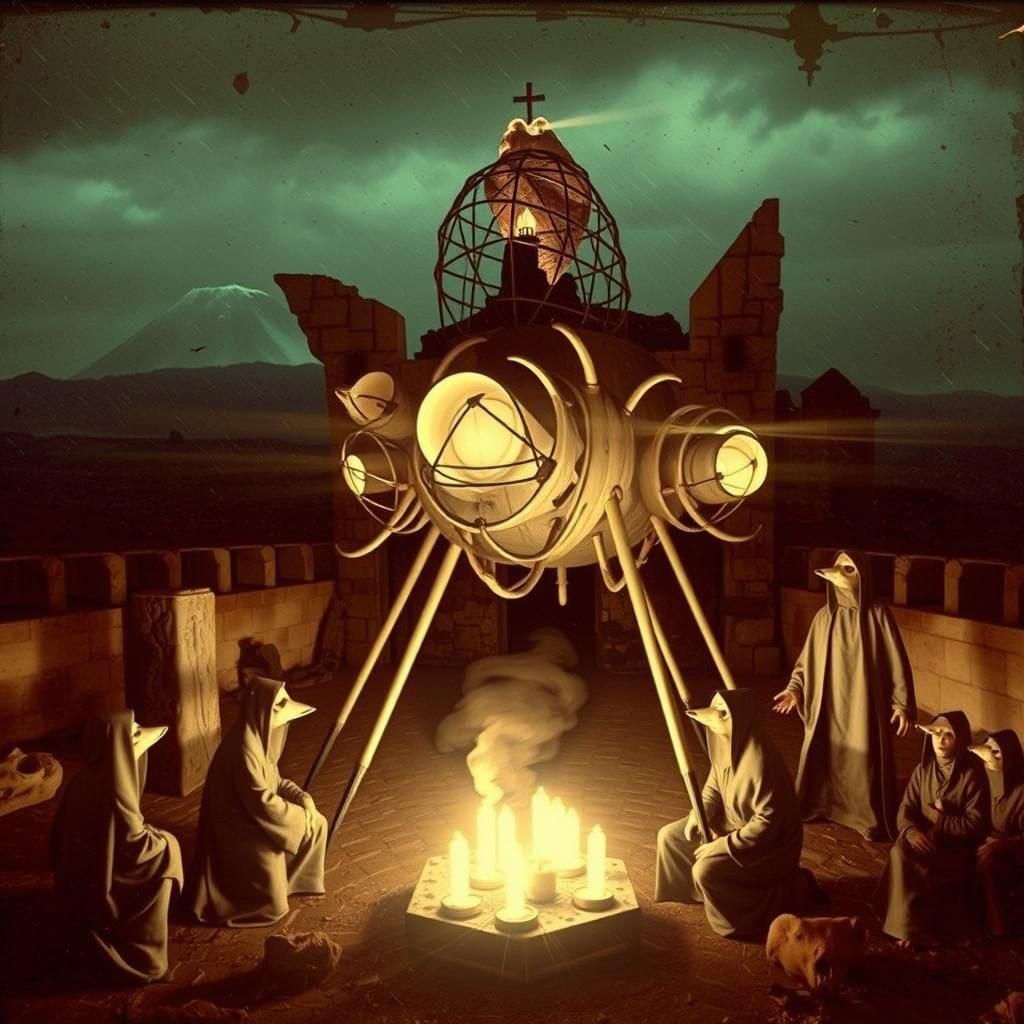 Desert Church Ritual: Hooded Figures in Occult Setting