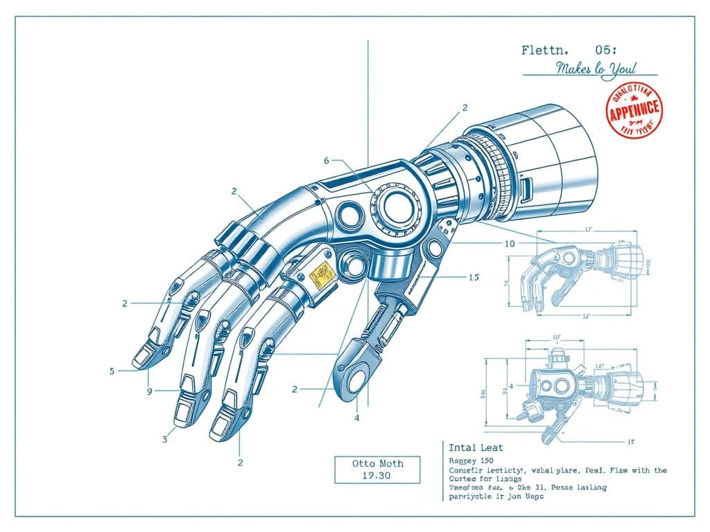Cybernetic Hand Blueprint in Vintage Industrial Style