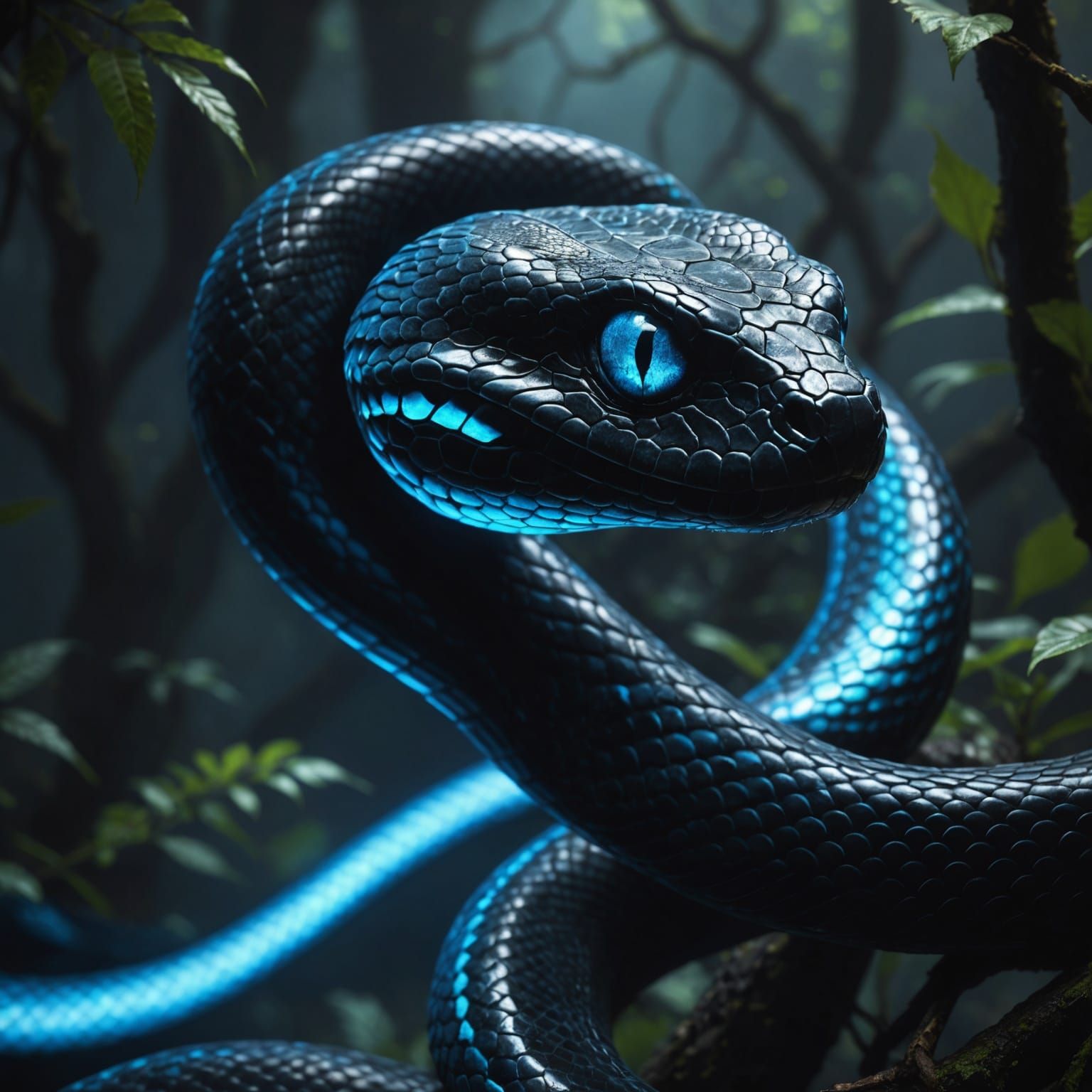RGB Snake with Glowing Eyes in Digital Painting