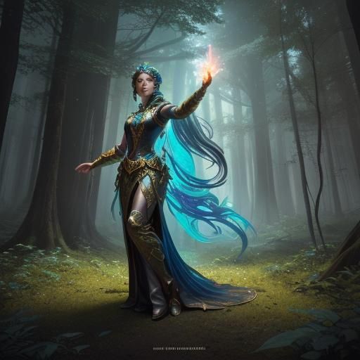 Mystical Forest Warrior in Art Nouveau Style