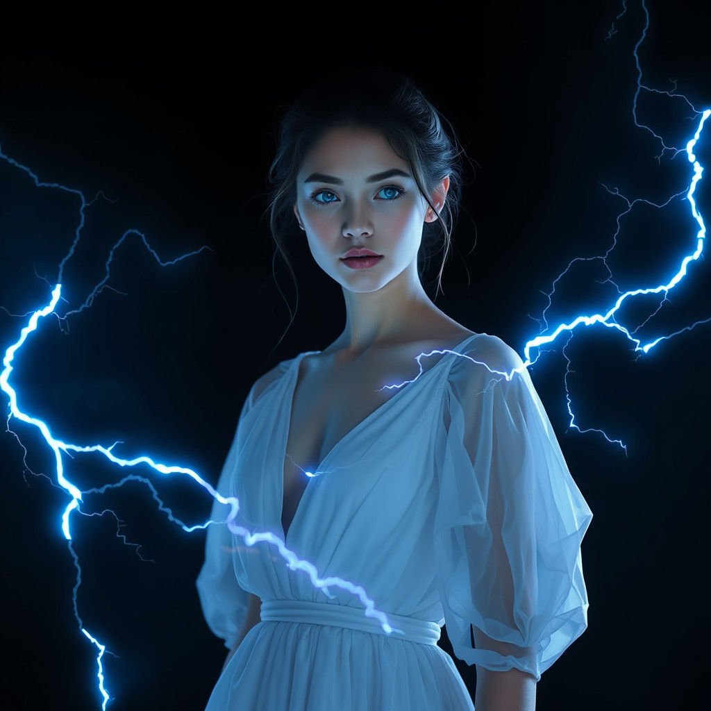Woman with Electric Aura, in Digital Art Style