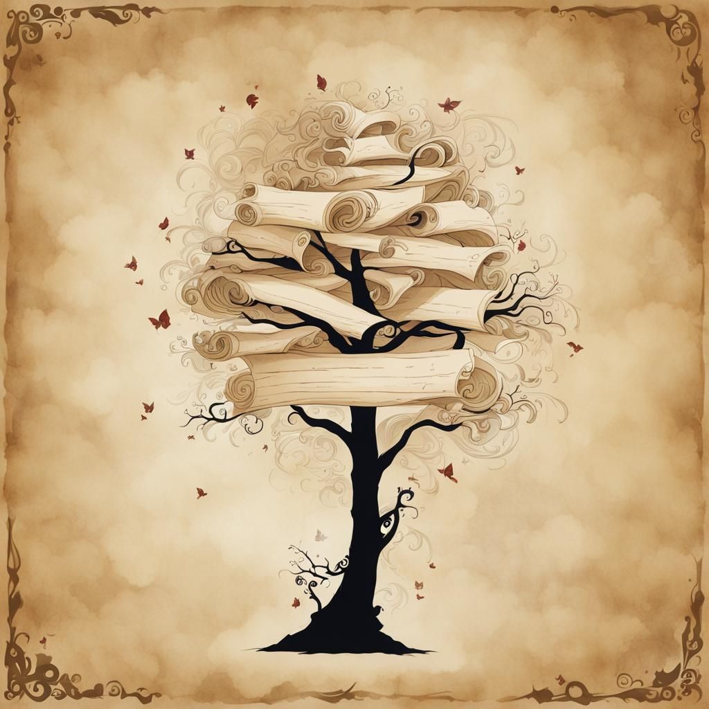 Magical Scroll Tree in Anime Style