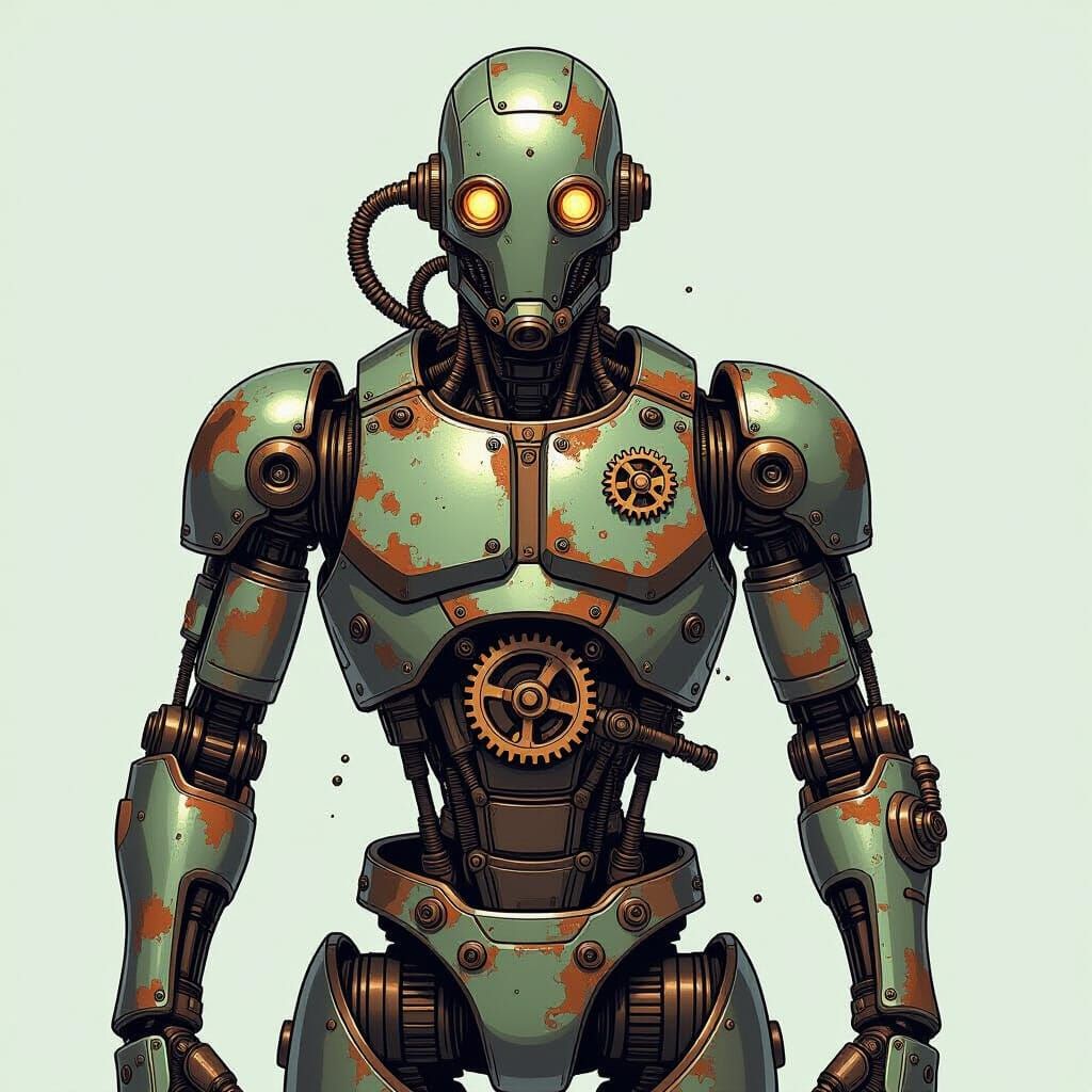 Steampunk Android with Visible Gears in Frank Cho Style