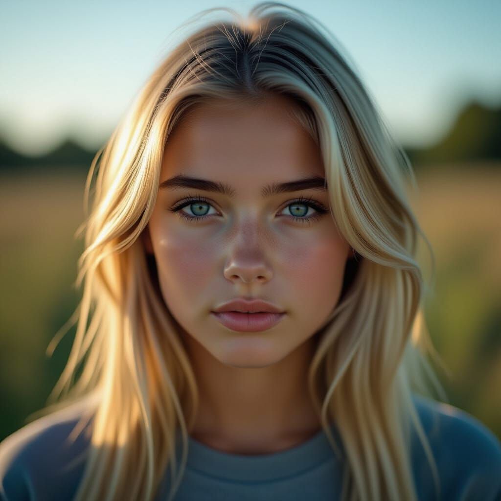 Teen Girl with Straight Blonde Hair and Lazy Eye
