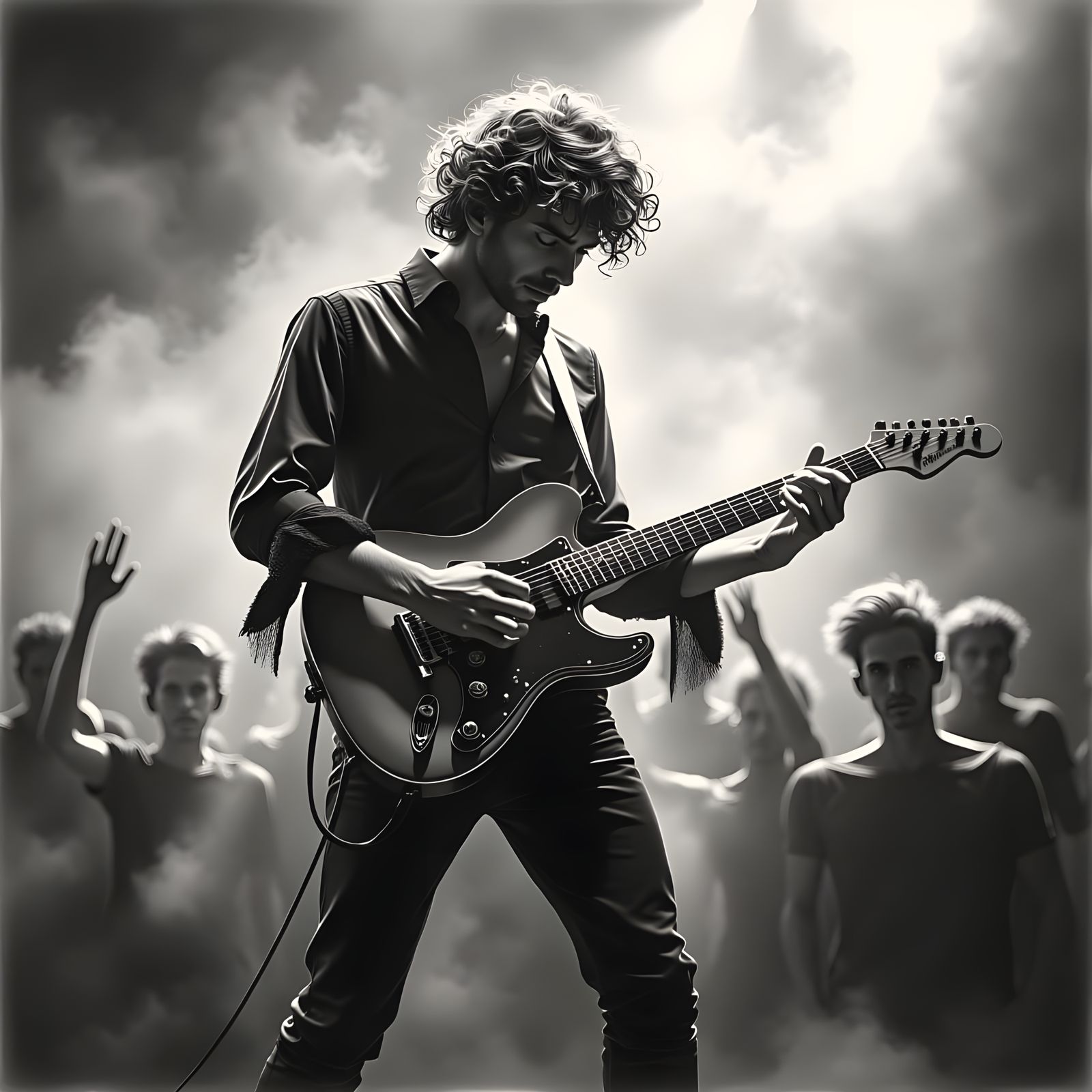 Electric Guitarist in Smoky Live Music Venue