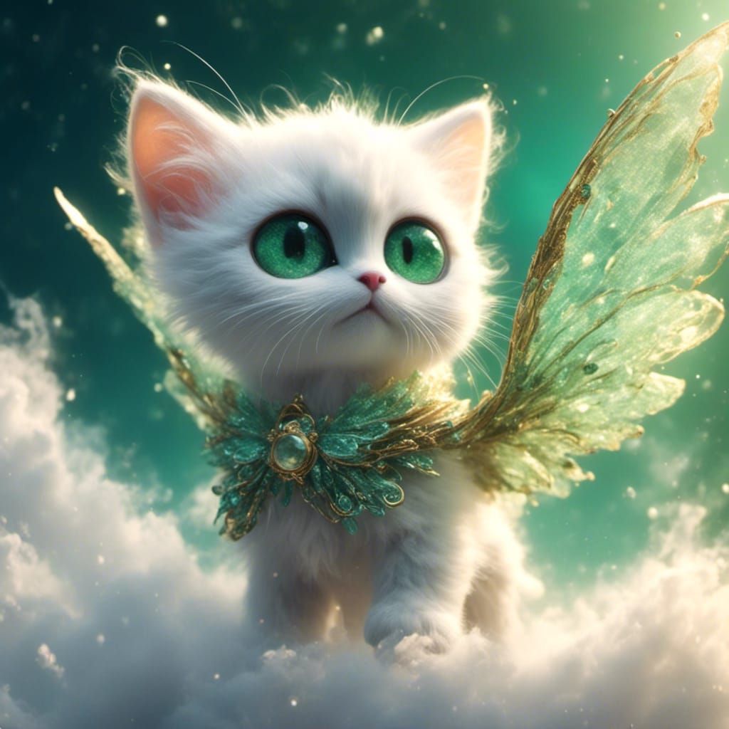 Winged Kitten Soaring Through Galaxy in Fantasy Style