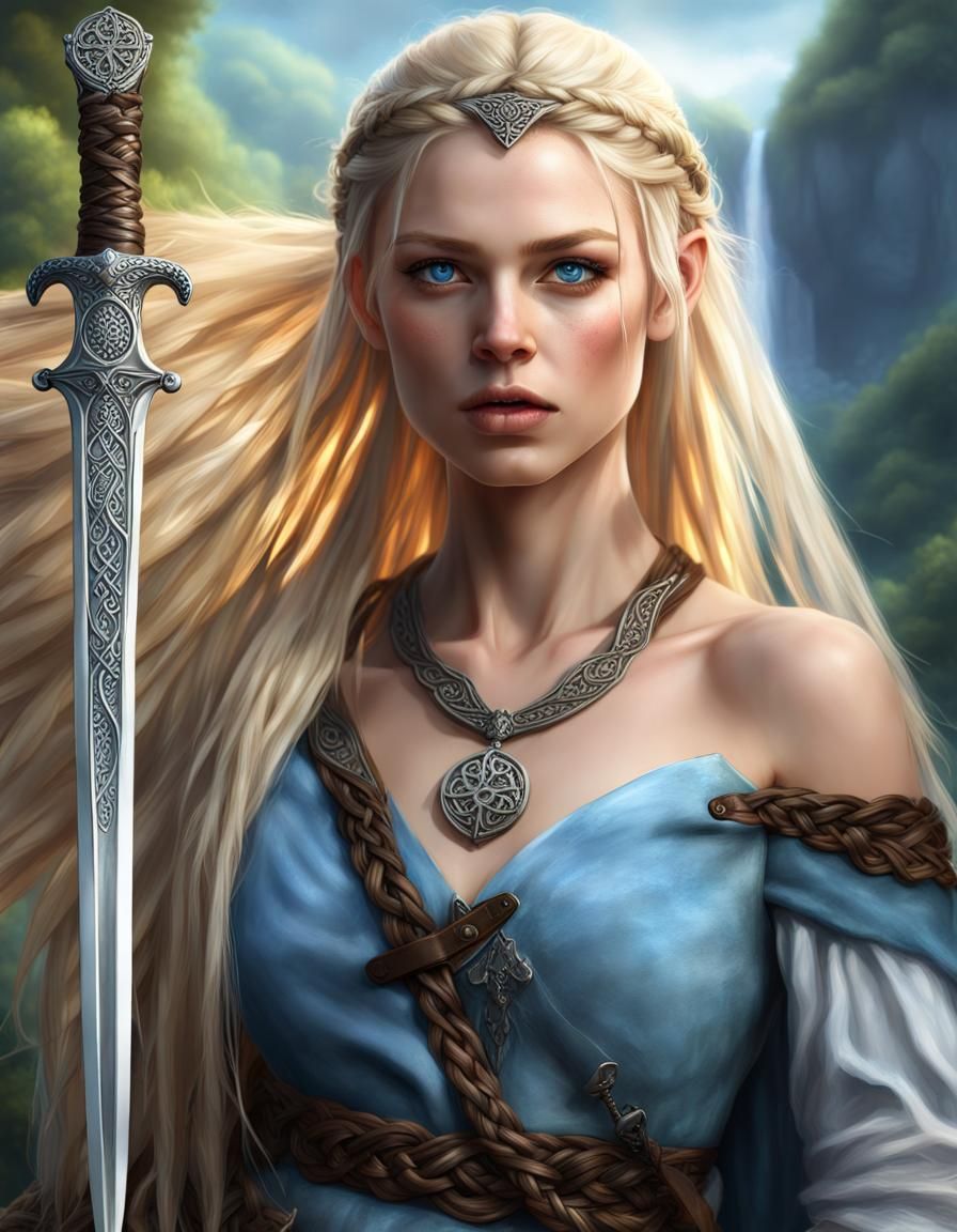 Celtic Princess with Dagger: Detailed Digital Art