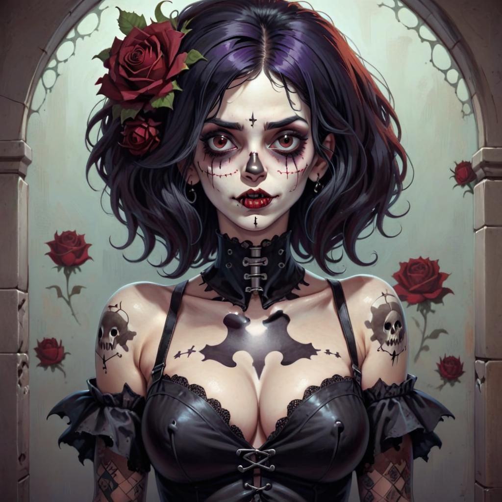Gothic Latina Pinup in Retro Rockabilly Style