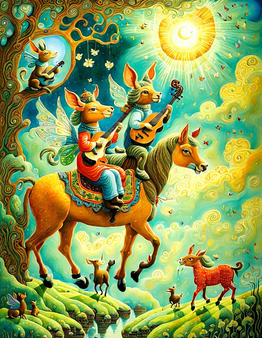 Musicians of Bremen in Impressionist Gouache Style