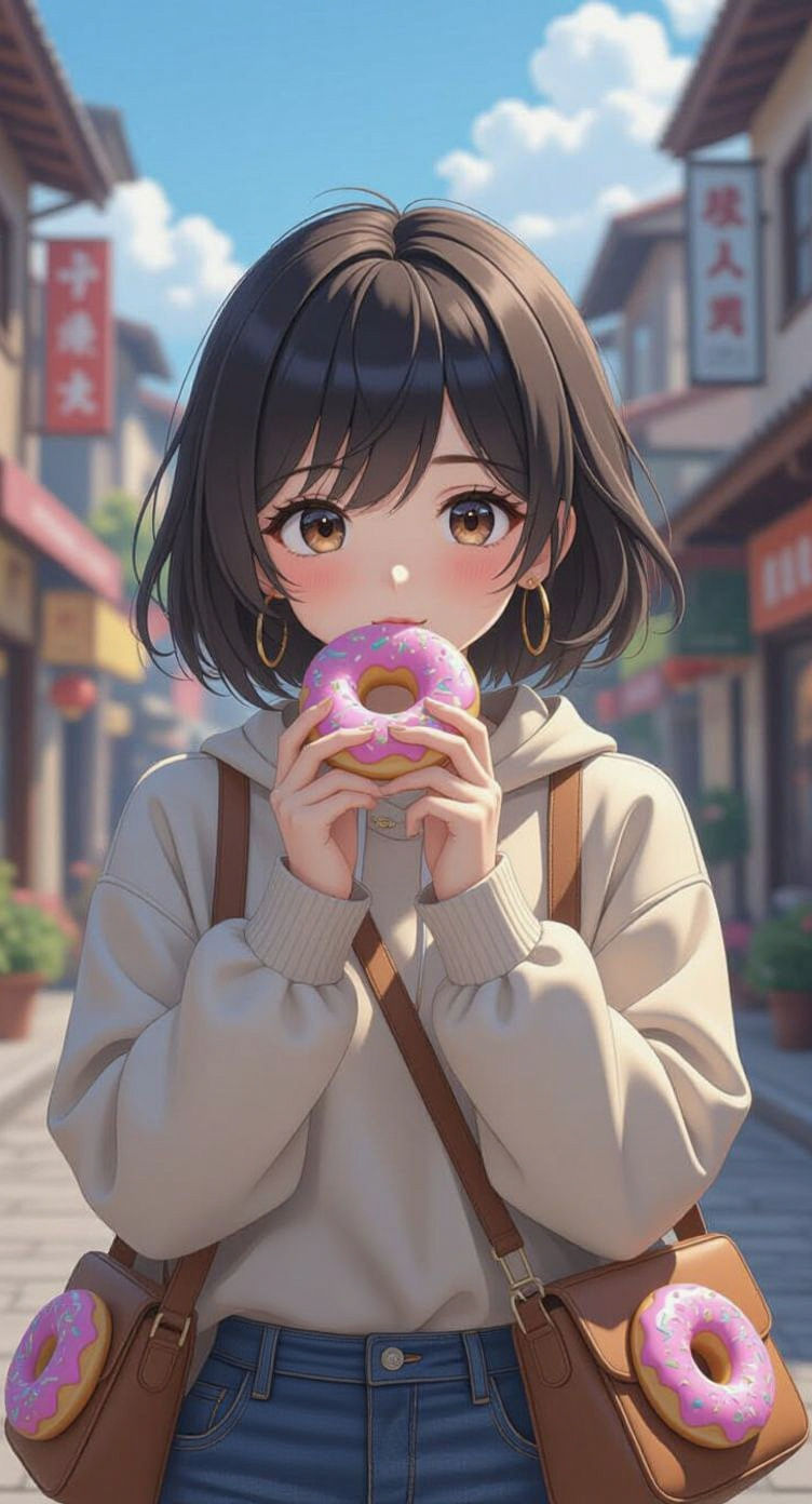 Woman With Donut Sneakers And Bag