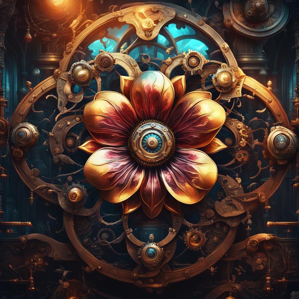 Ethereal Steam-Punk Bloom in Vibrant Hues