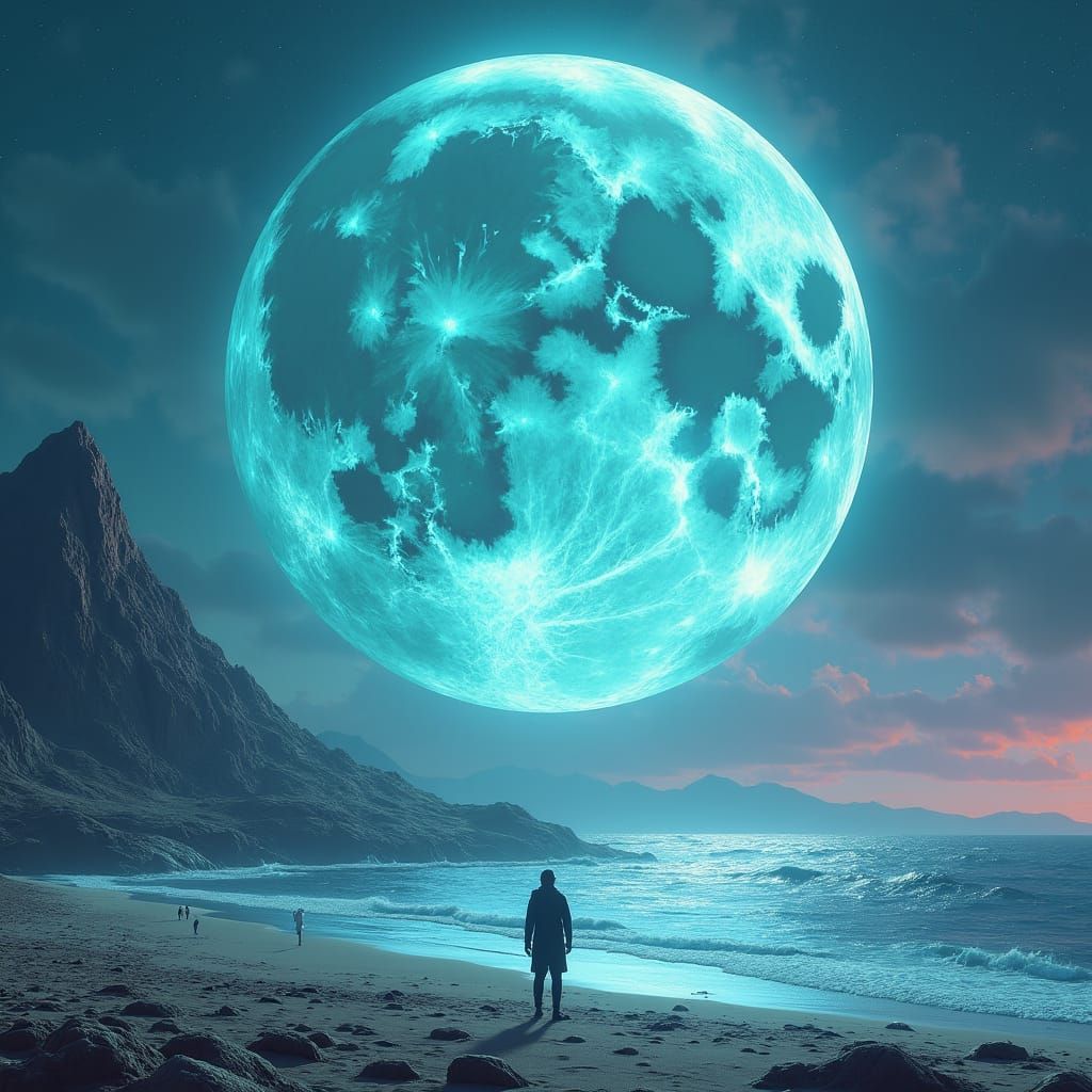 Alien Planet with Colossal Moon: Fantasy Concept Art