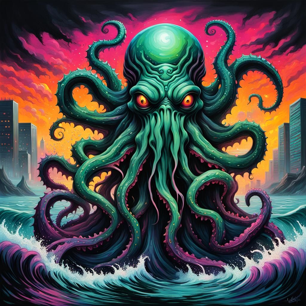 Cthulhu Rises: Synthwave Graffiti Art