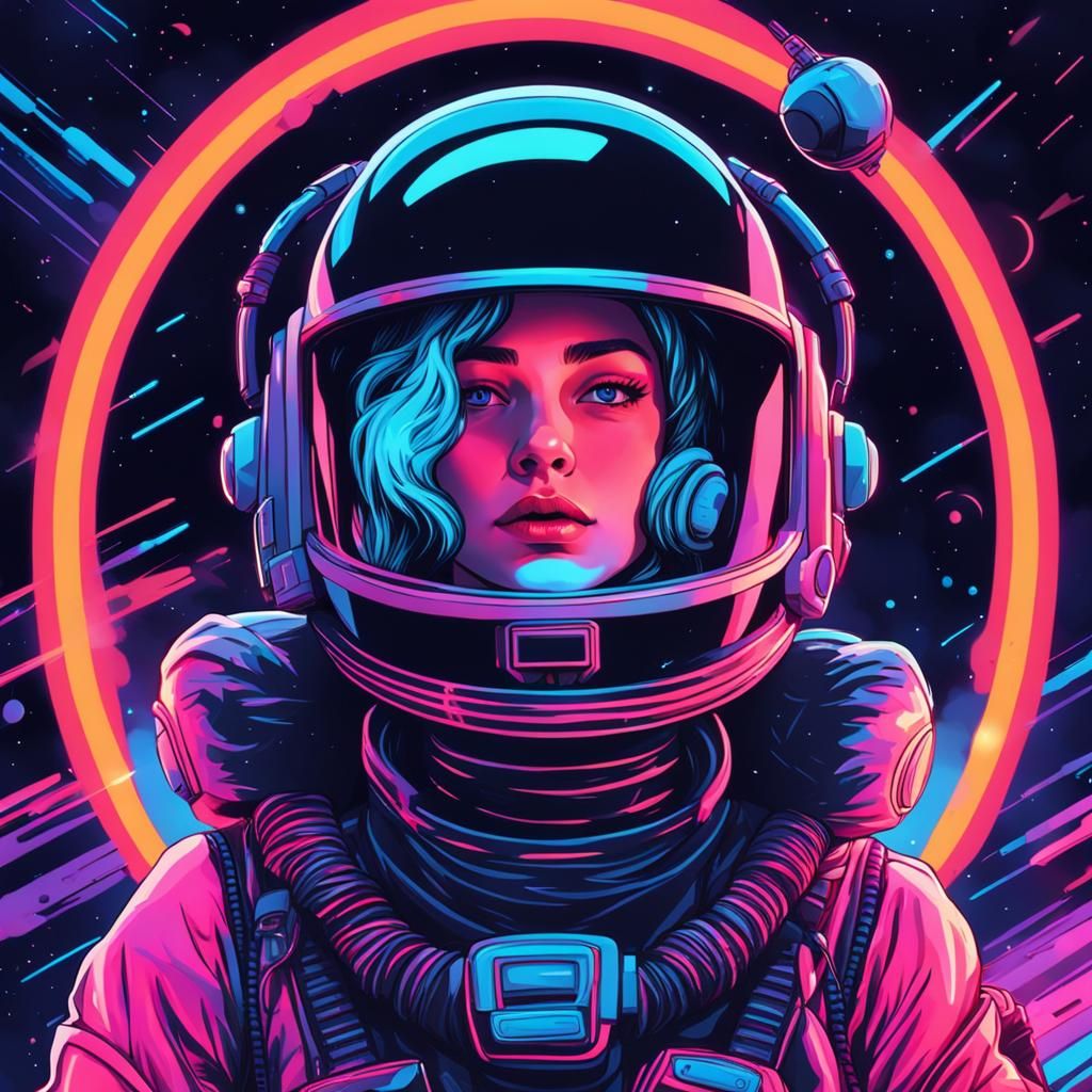 Girl in Space Helmet with Neon Lights