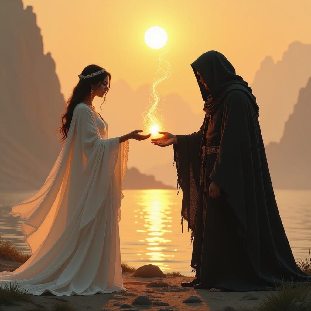 Eternal Love Between Realms in Ethereal Light