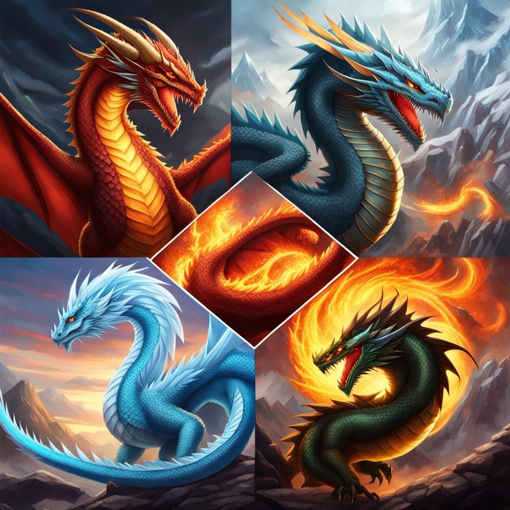 Elemental Dragons: Ice, Fire, Earth, and Wind