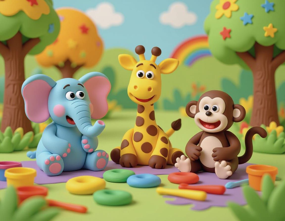 Playdough Animals in a Colorful Jungle Scene