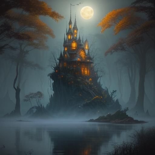 Mystical Being by Moonlit Riverside, Fantasy Art