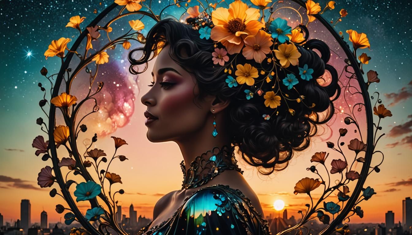 Alluring Art Nouveau Lady in Spring Landscape