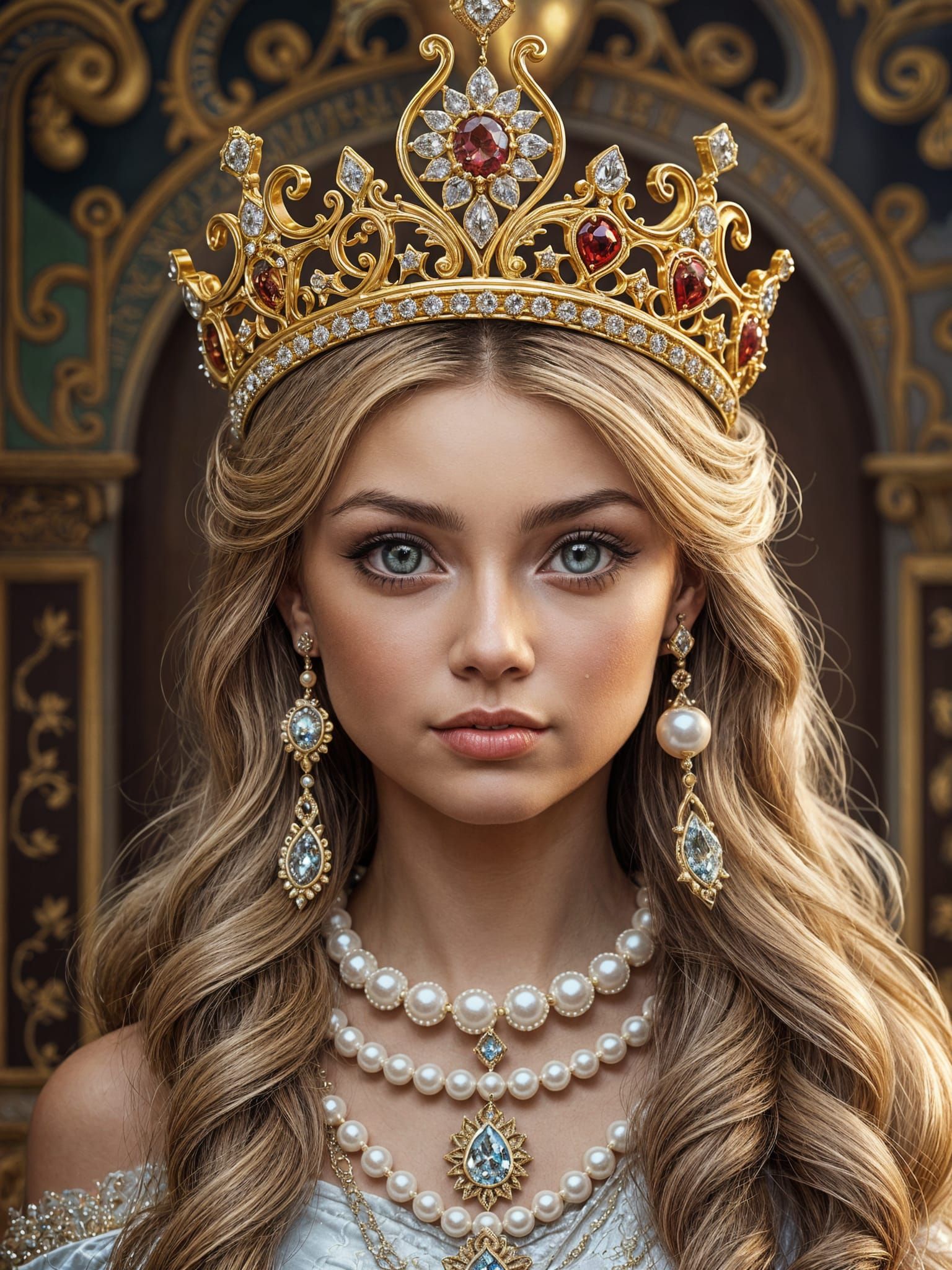Royal Princess in Luxurious Golden Crown