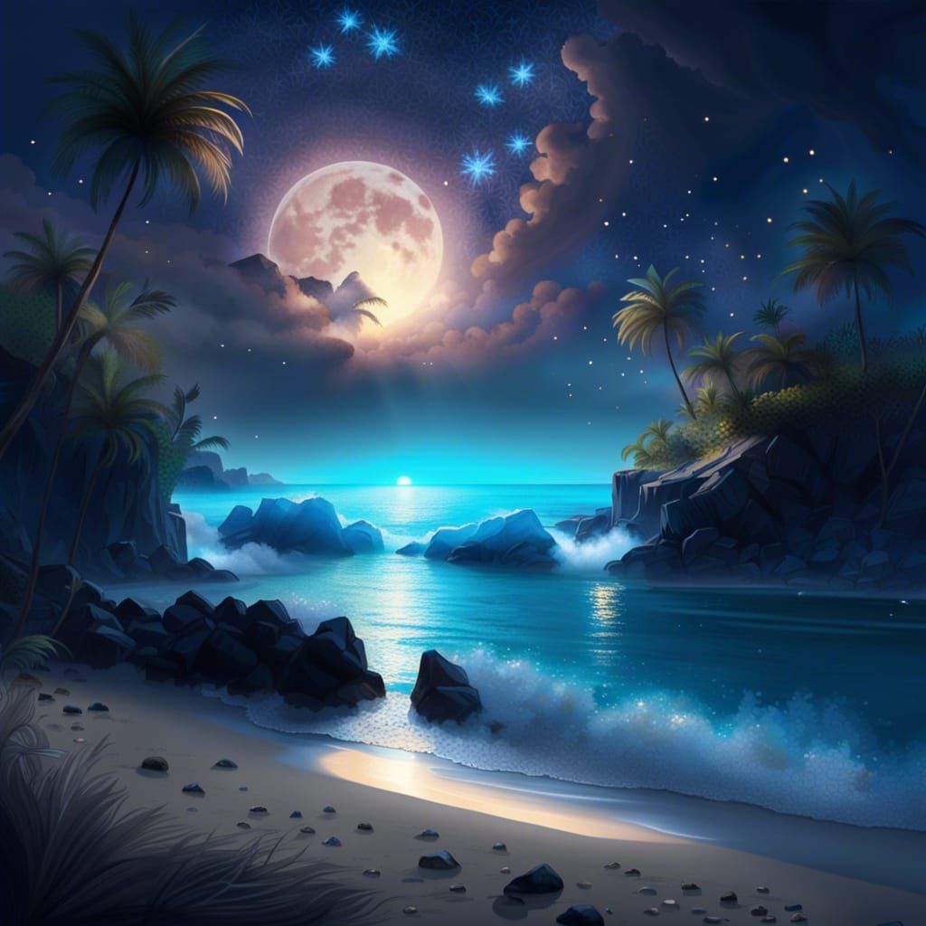 Maldives beach at night with stars aligning