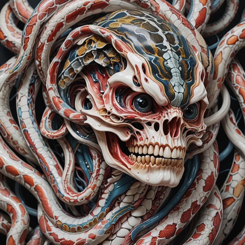 Translucent Python Head Anatomy in Hyperrealism